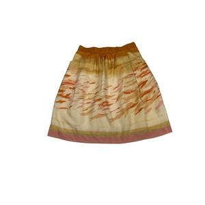 Anthropologie We Love Vera Women's 2‎ Skirt Gold Fish Bowl Silk A-Line